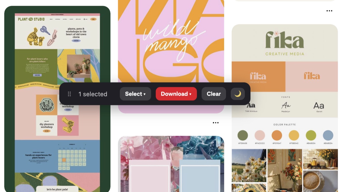 A Pinterest board made of many individual pins