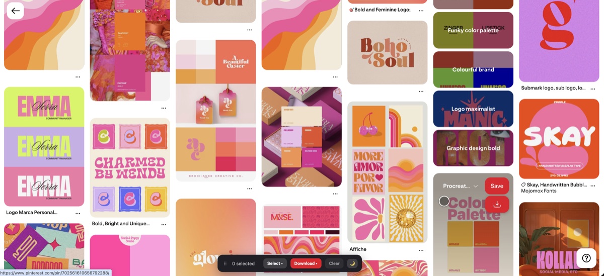 A colorful Pinterest board