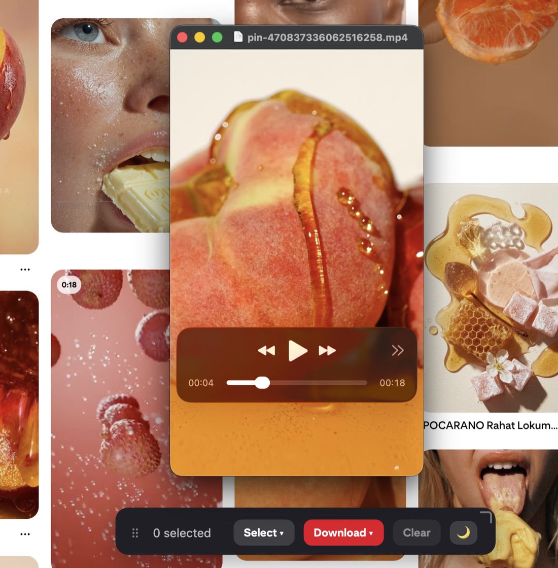 A Pinterest video playing